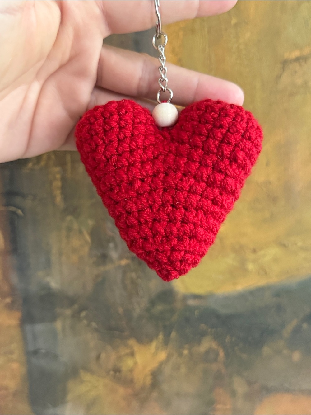 Handmade Red Crochet Heart Keychain